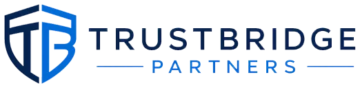 Trustbridge Partners logo with blue shield and text.